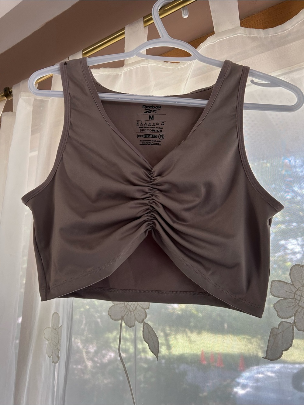 Reebok Women's Taupe Ruched Front Crop Tank